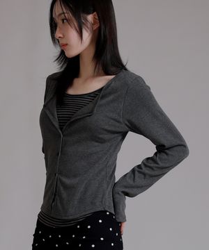 스트라이프 이너 레이어드 가디건티셔츠_차콜