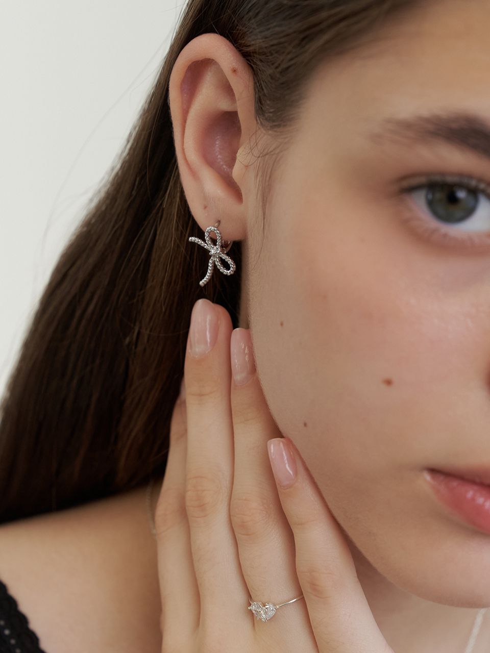 ピアス [PRIMAUTE] Cubic Ribbon Earring 14k ribbon cubic piercing earrings 21G 韓国アクセサリー