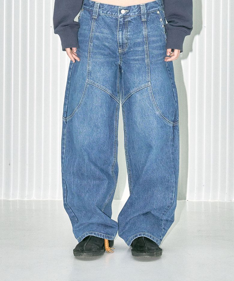 W WASHED STUD DENIM PANTS - BLUE
