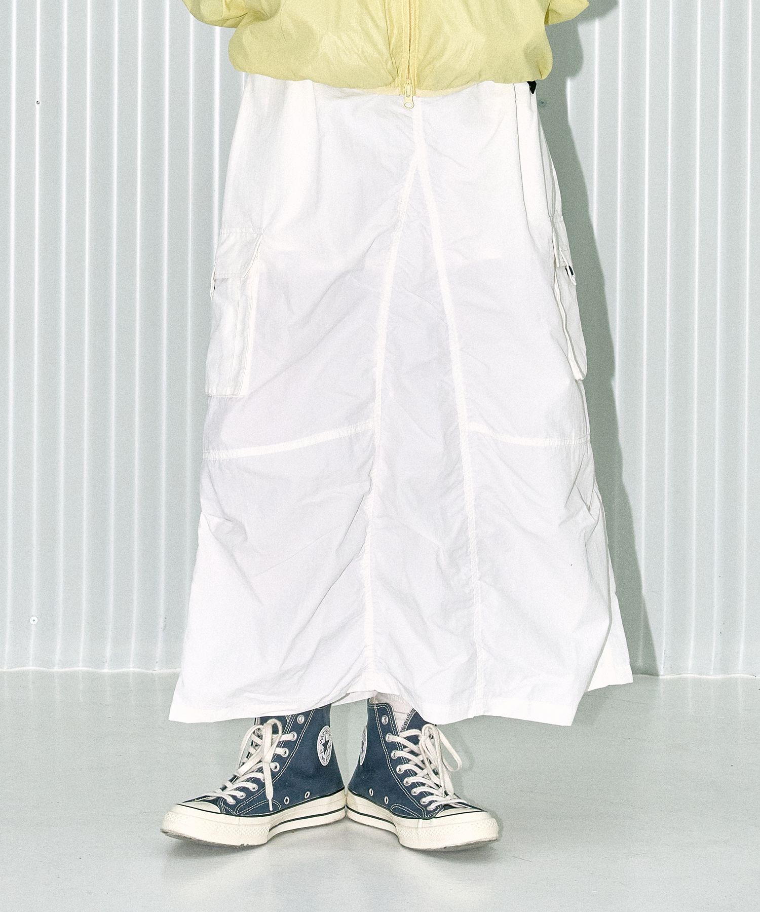 MUSINSA | BROWNBREATH W TAG PUCKERING NYLON SKIRTS - IVORY 