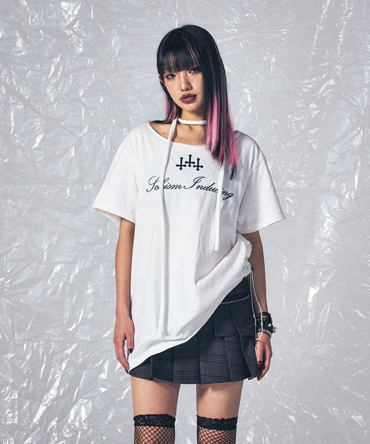스키즘 인듀싱(SCHISM INDUCING) CROSS STRING T SHIRT WHITE