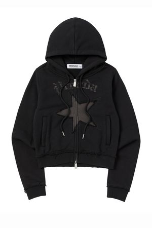 STAR CUT-OFF HOOD ZIP-UP BLACK