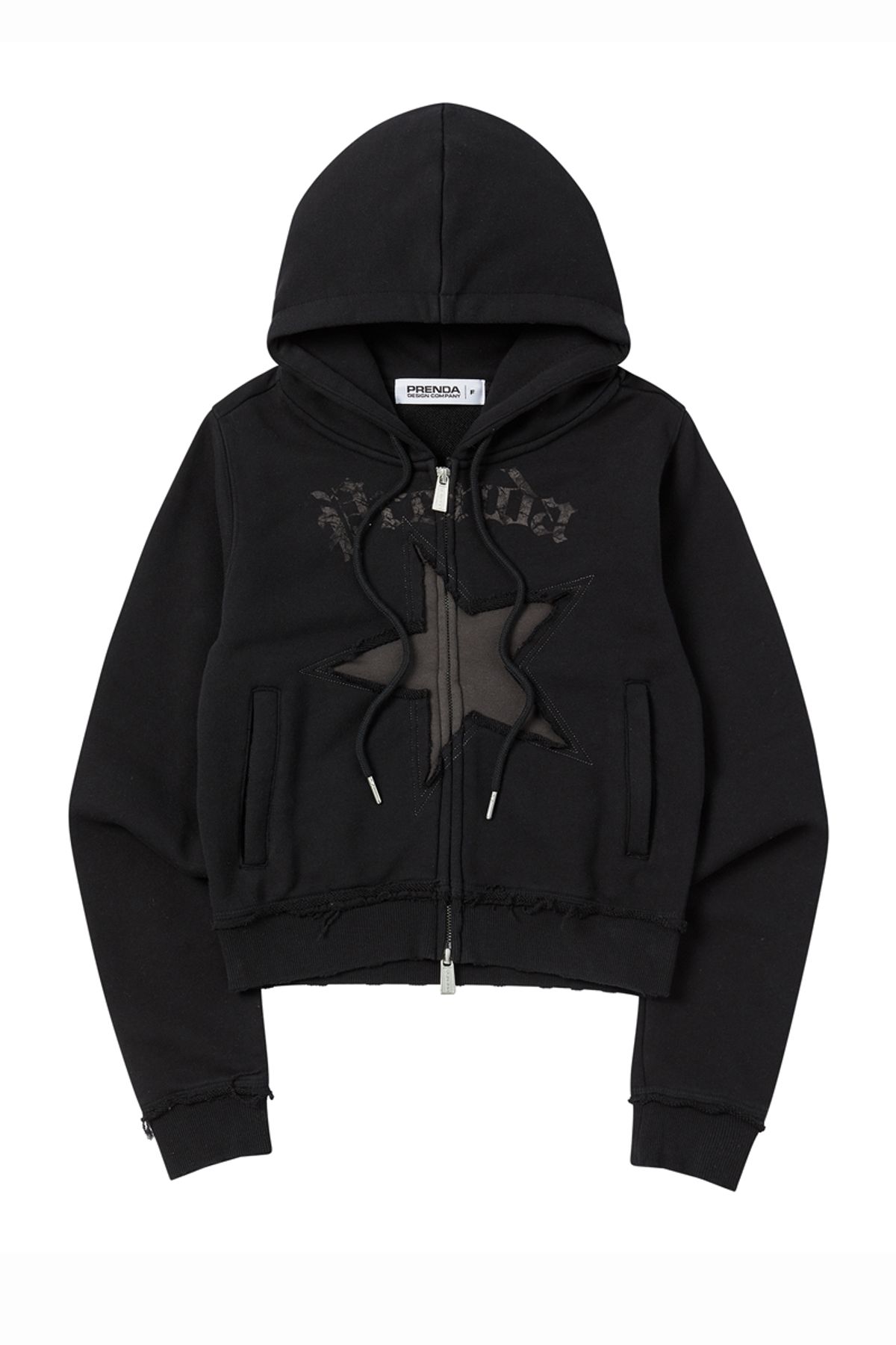 프렌다(PRENDA) STAR CUT-OFF HOOD ZIP-UP BLACK