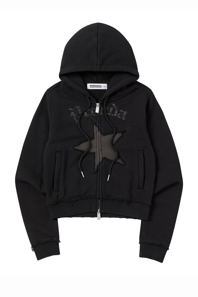 STAR CUT-OFF HOOD ZIP-UP BLACK