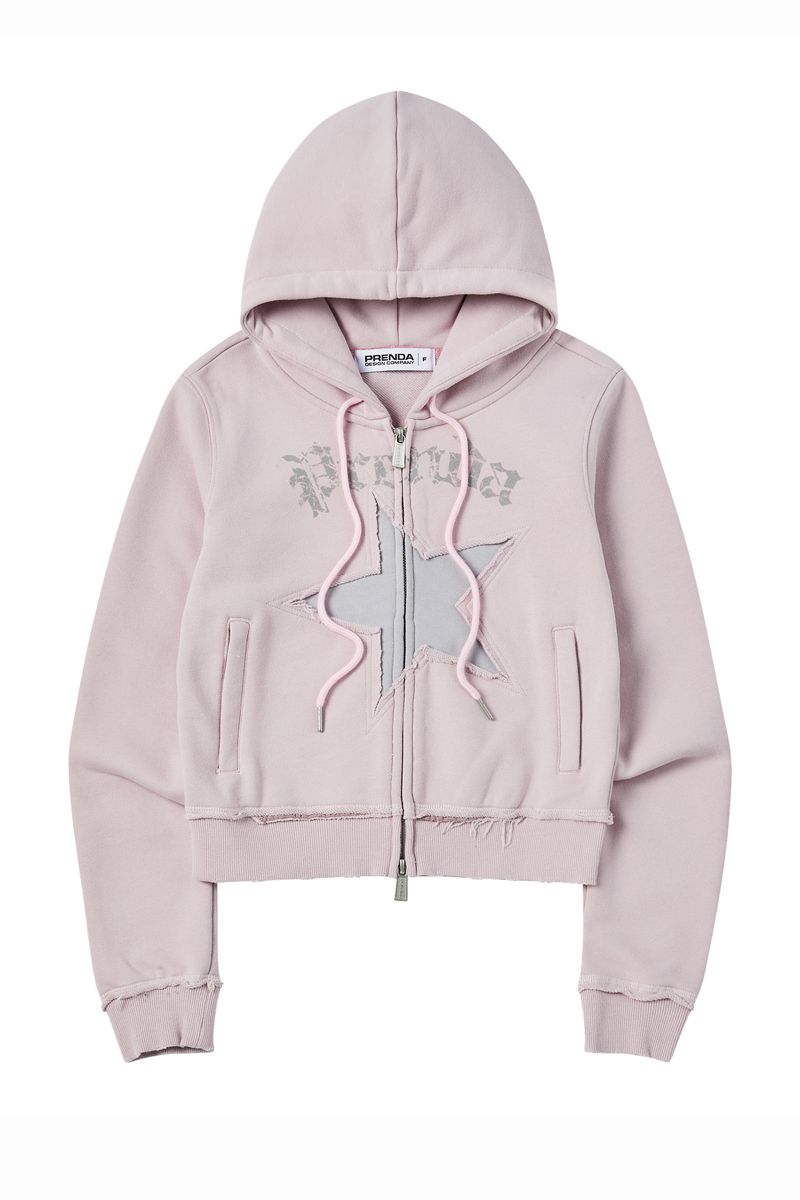 MUSINSA公式 | PRENDA STAR CUT-OFF HOOD ZIP-UP LIGHT PINK