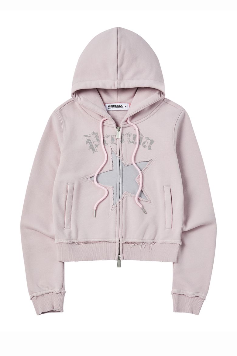 STAR CUT-OFF HOOD ZIP-UP LIGHT PINK