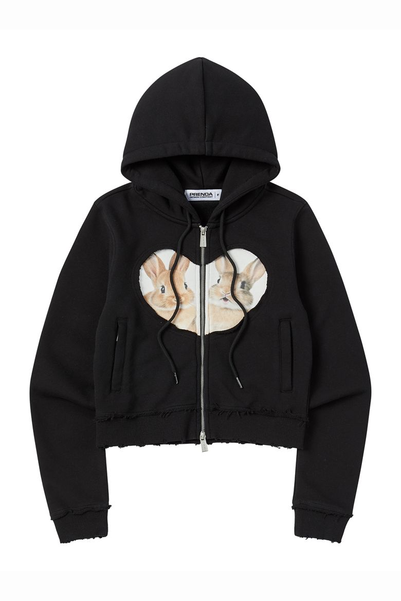 BABY RABBIT HOOD ZIP-UP BLACK