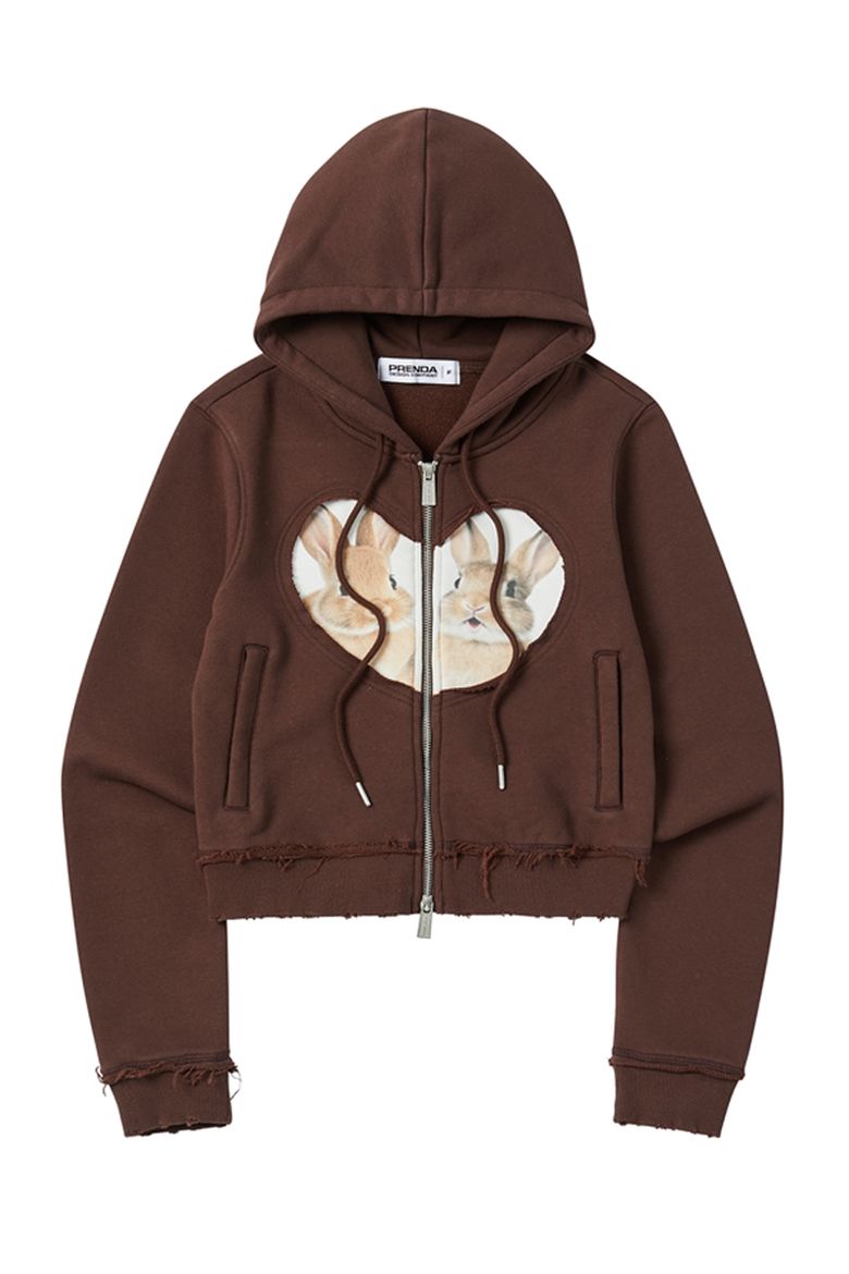 BABY RABBIT HOOD ZIP-UP BROWN