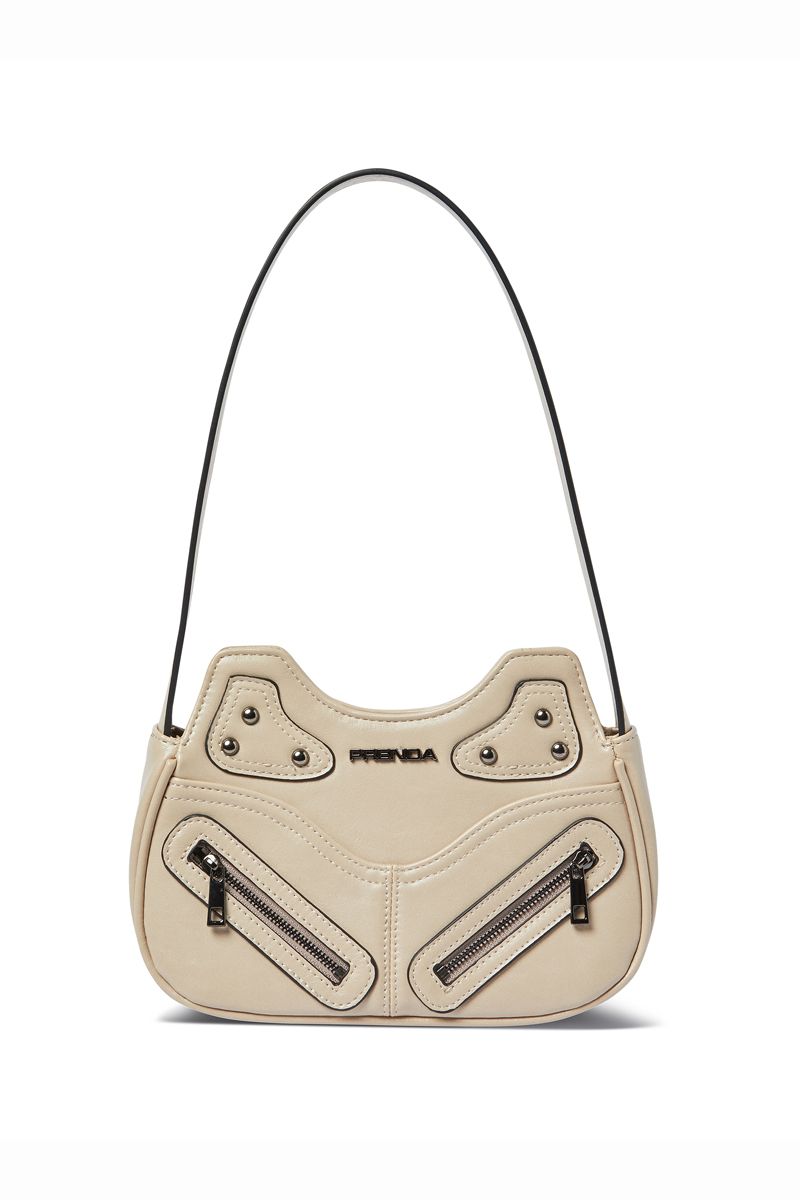 LEATHER POCKET SHIRRING RIBBON BAG BLACK