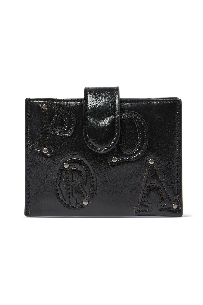 LEATHER POCKET SHIRRING RIBBON BAG BLACK