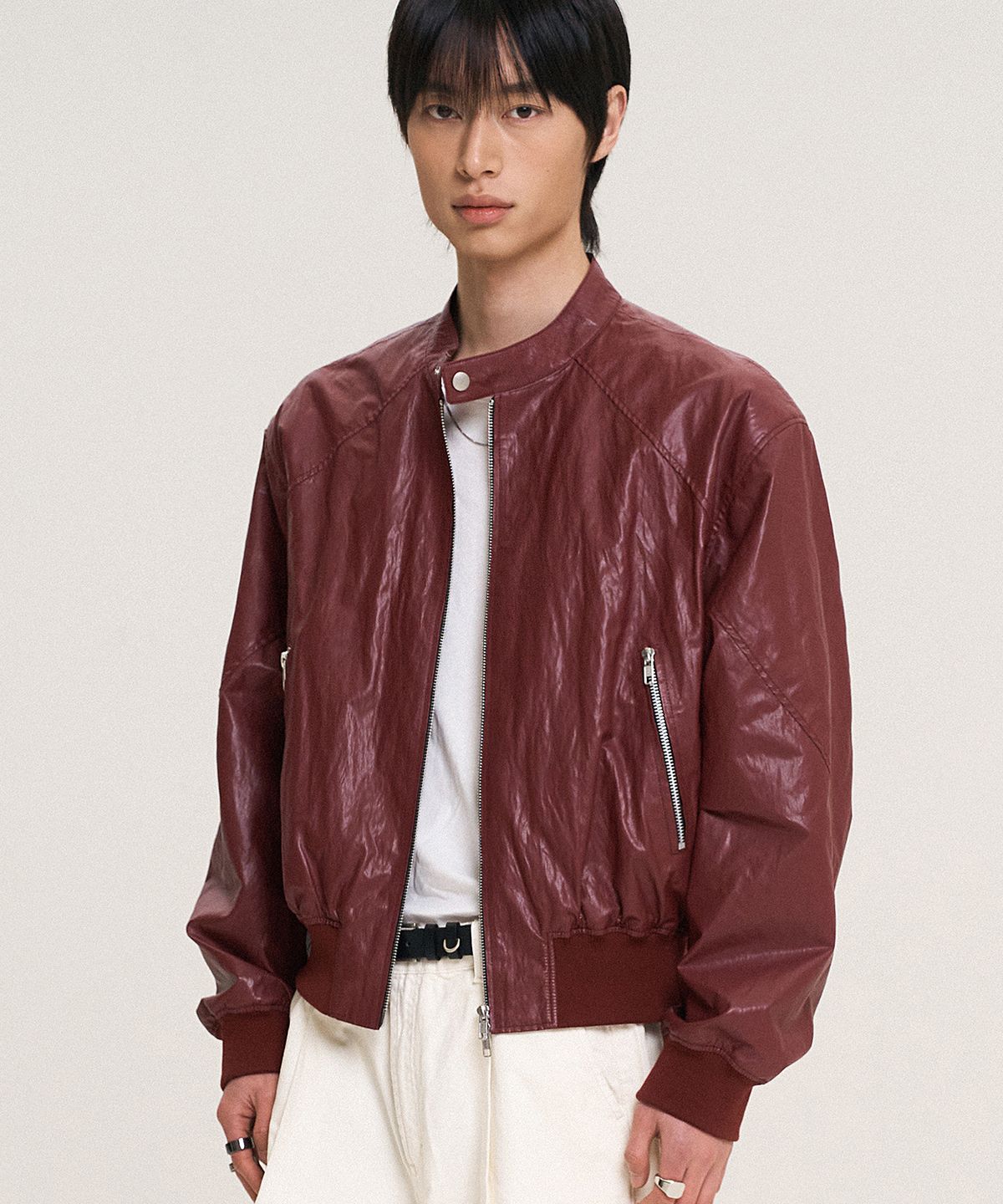 도프제이슨(DOFFJASON) 패널드 스포티 레더 자켓 BURGUNDY