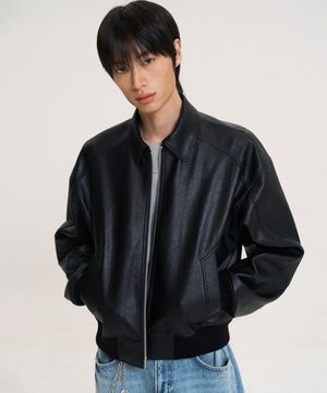 오버사이즈 팬텀 레더 자켓 BLACK