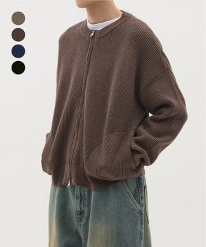 라운드 넥 크롭 지퍼 카디건