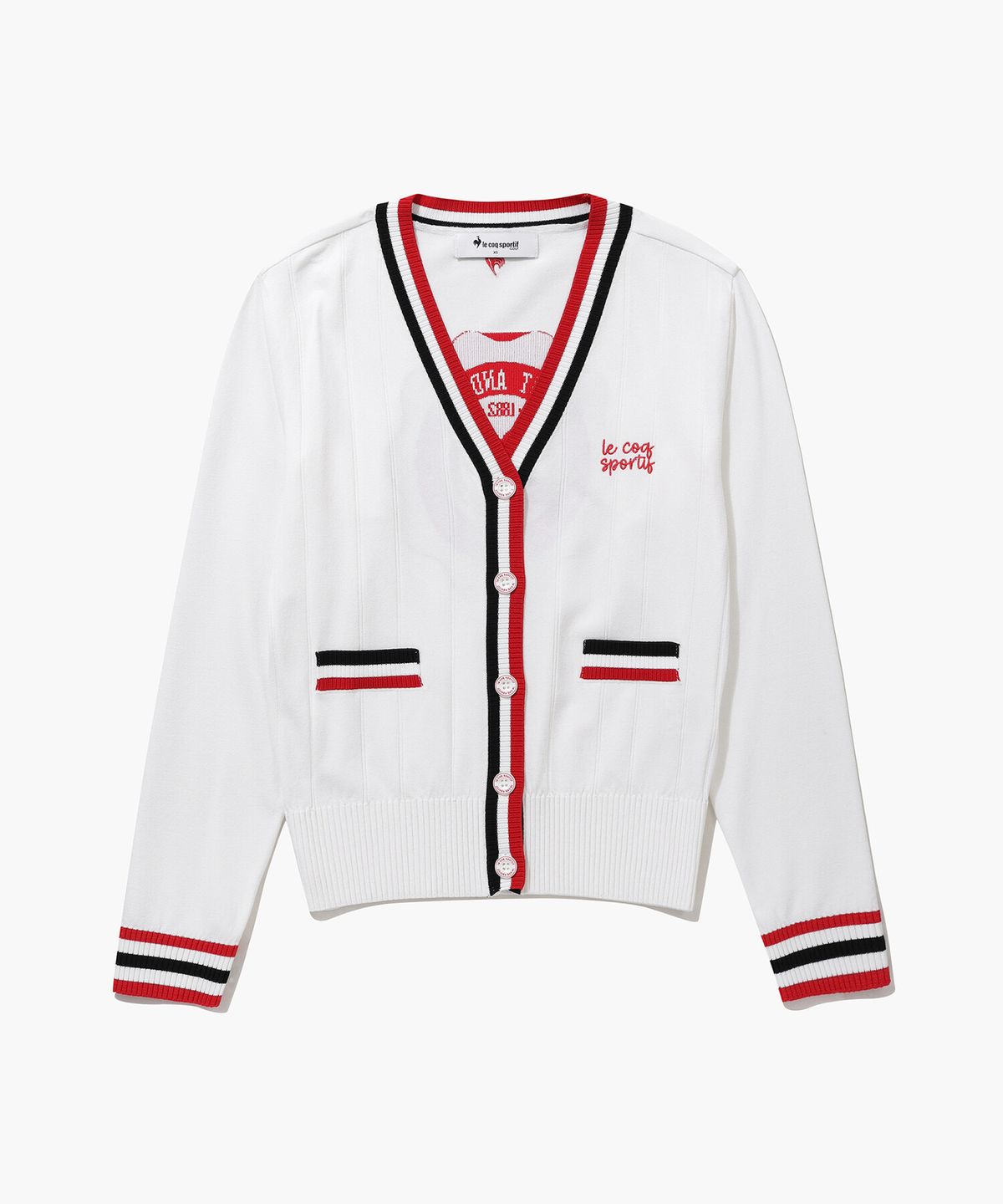 르꼬끄 골프(LECOQ GOLF) 여성 배색 포인트 브이넥 니트 가디건 (GQ122LKC21)