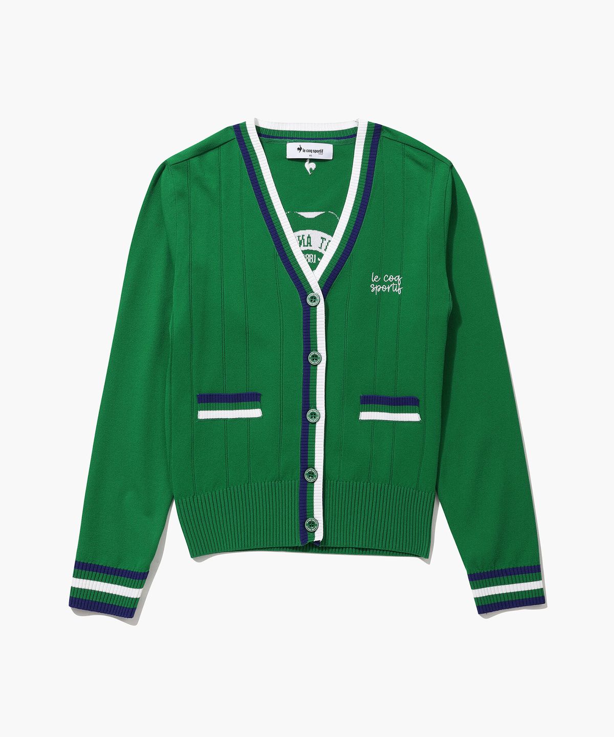 르꼬끄 골프(LECOQ GOLF) 여성 배색 포인트 브이넥 니트 가디건 (GQ122LKC21)