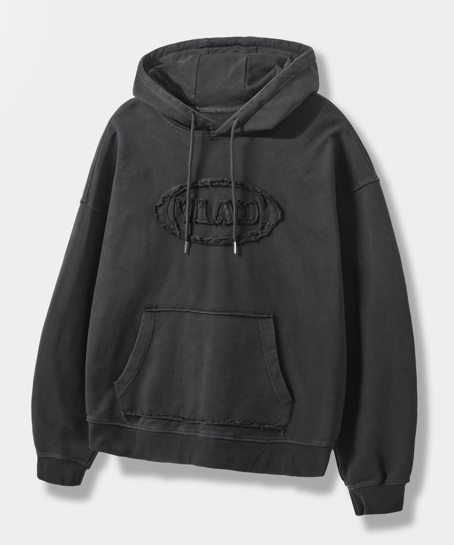 ★DIMITRI BLACK★VLAD cut-off applique hooded sweatshirt★ VLAD - 디미트리블랙 (DIMITRIBLACK)