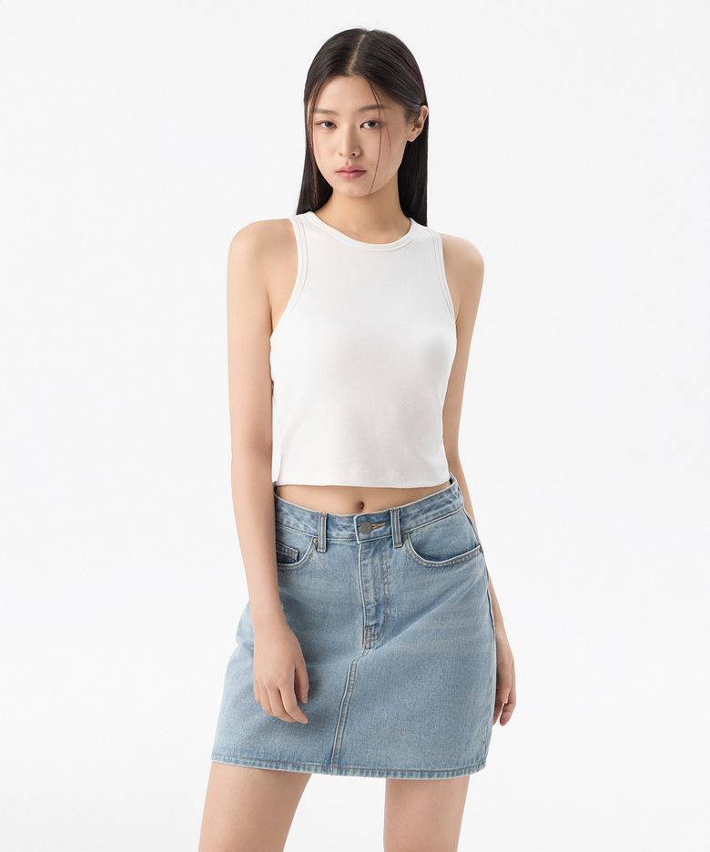 우먼즈 레이서 백 크롭 브라 탱크 탑 [화이트]