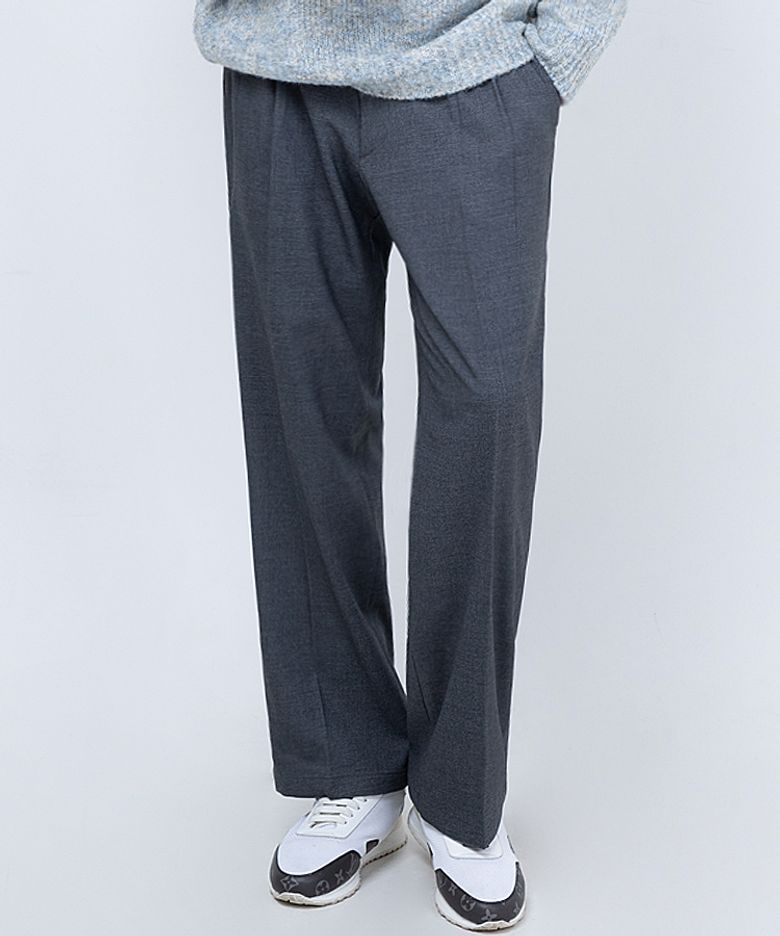 엘리건트 더블 플리츠 와이드 팬츠 Elegant Double-Pleated Wide Trousers (DARK GREY)