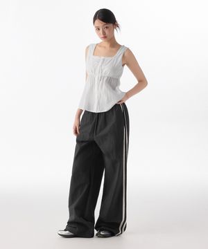 우먼즈 나일론 와이드 레이스 트랙 팬츠 [블랙]