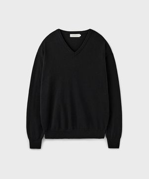 HARD TWIST COTTON V-NECK KNIT [BLACK]