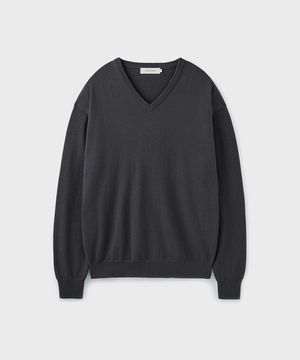 HARD TWIST COTTON V-NECK KNIT [CHARCOAL]