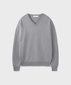 HARD TWIST COTTON V-NECK KNIT [MELANGE GRAY]