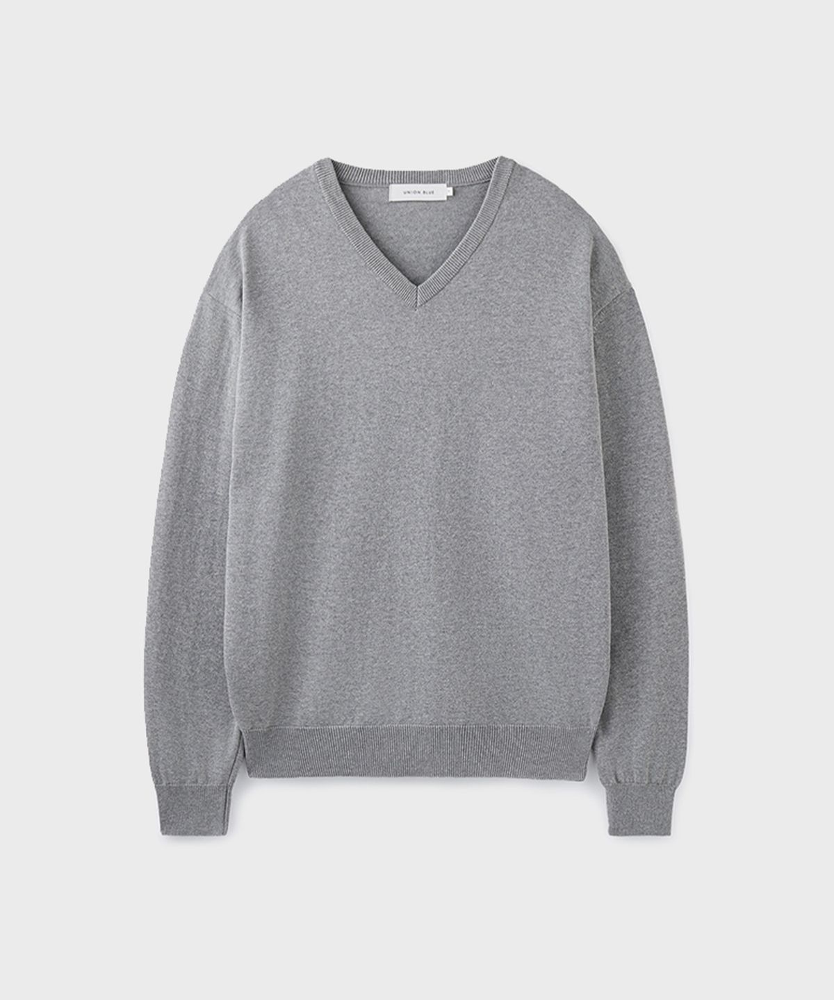 유니온블루(UNION BLUE) HARD TWIST COTTON V-NECK KNIT [MELANGE GRAY]