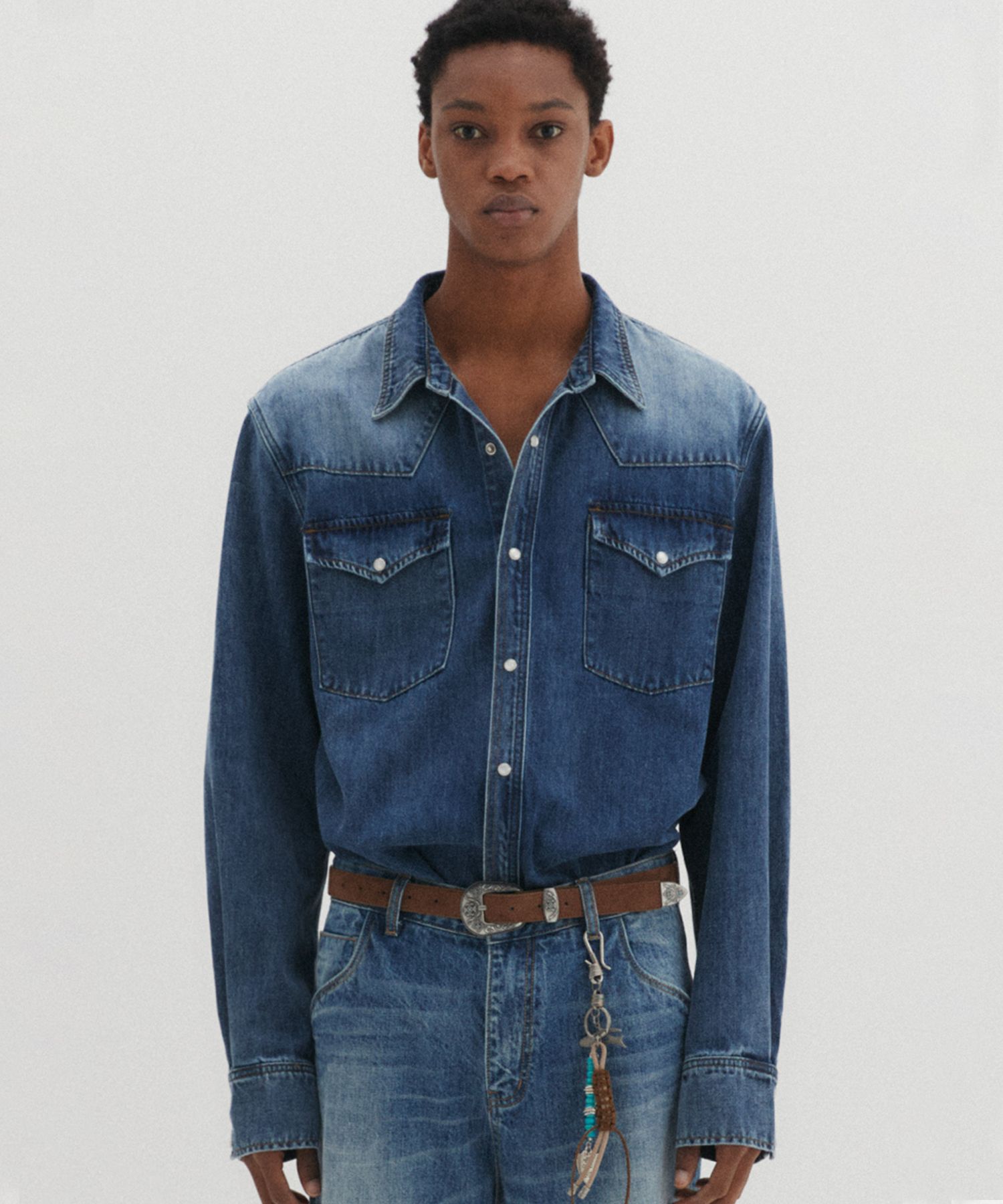★MUSINSA STANDARD★ Denim Western Shirt Dark Blue MMDNH504- MUSINSA | MUSINSA STANDARD Denim Western Shirt [Dark Blue]