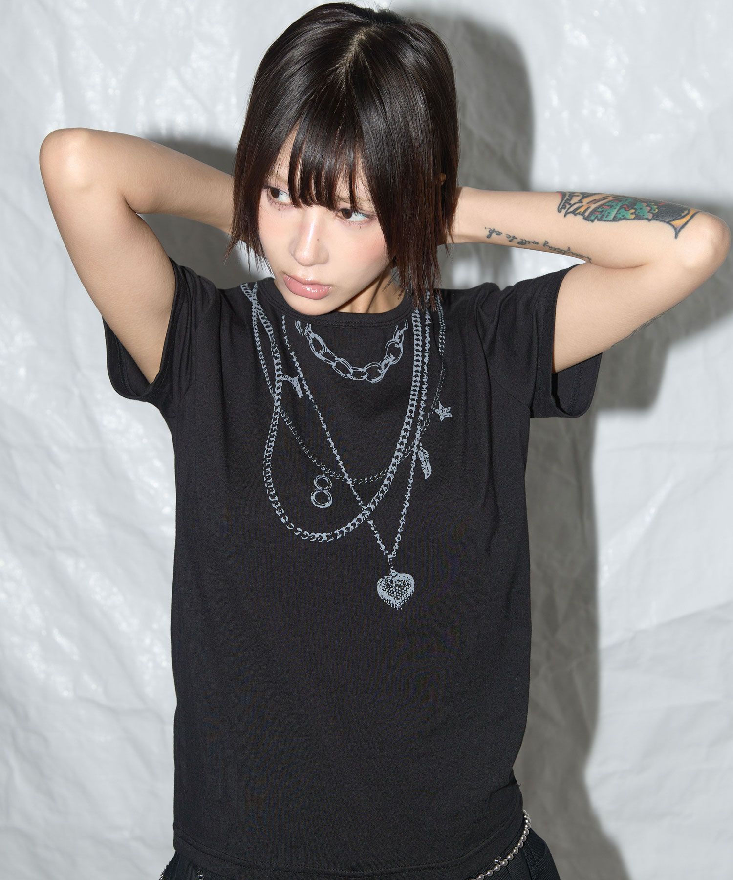 ◆NASTY FANCY CLUB◆ Dual Charm Necklace Tee BLACK F25QB097 MUSINSA | FANCY CLUB Dual Charm Necklace Tee (BLACK) F25QB097