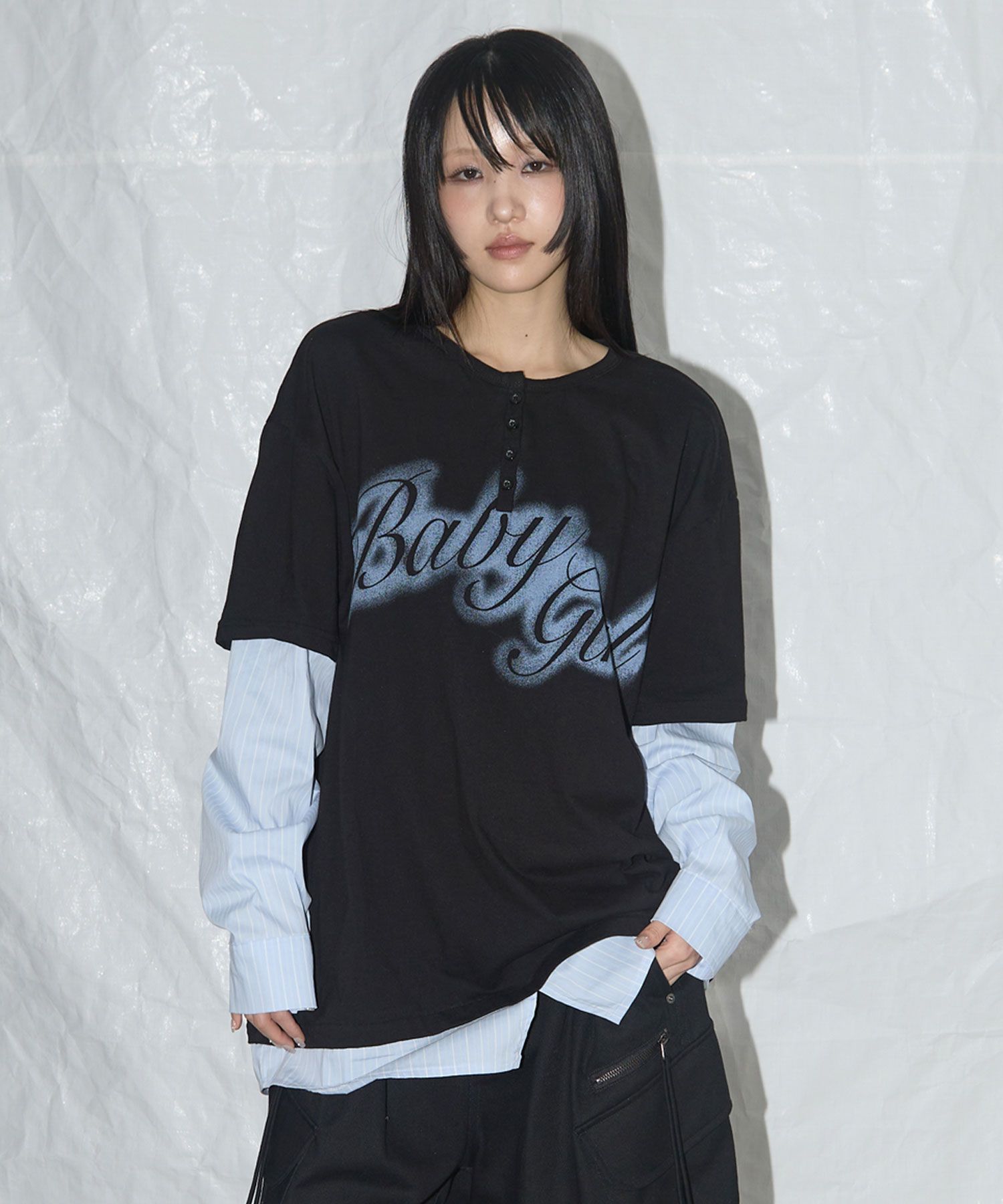 ◇NASTY FANCY CLUB◇ Baby girl striped layered tee WHITE F25 MUSINSA | FANCY CLUB Baby Girl Striped Layered Tee (BLACK