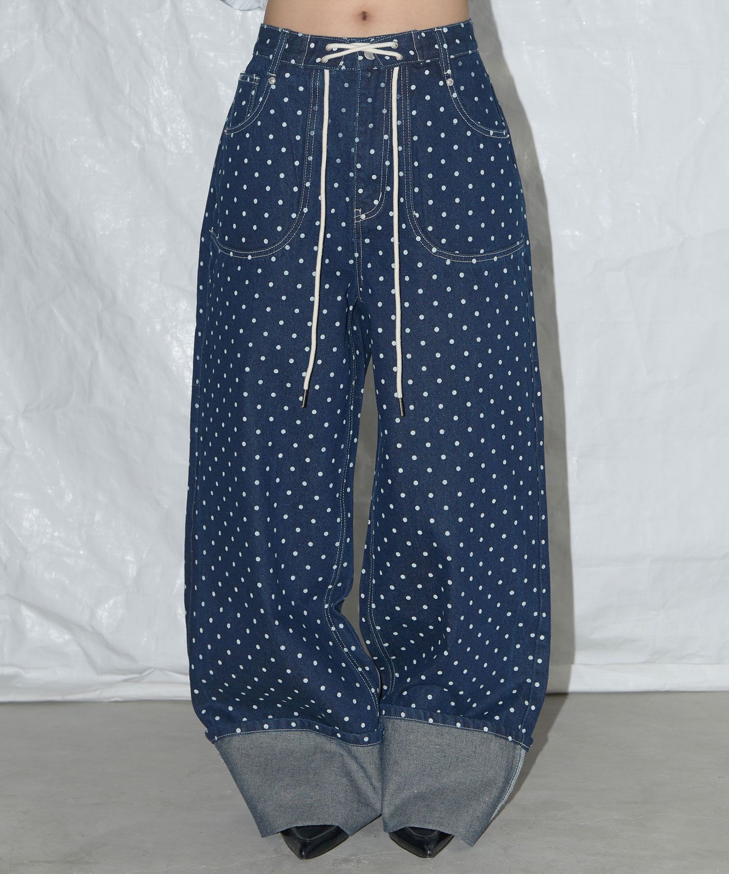 MUSINSA | FANCY CLUB String Dot Roll-up Pants (BLUE) F25QD890