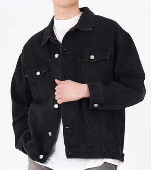 오버핏 워시드 빈티지 데님자켓 (블랙)