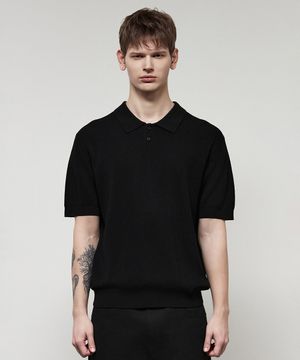 에센셜 카라 반팔 니트 블랙 IESW5E501BK