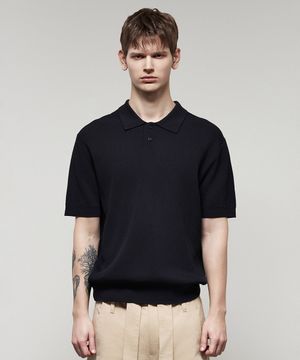 에센셜 카라 반팔 니트 다크네이비 IESW5E501N3