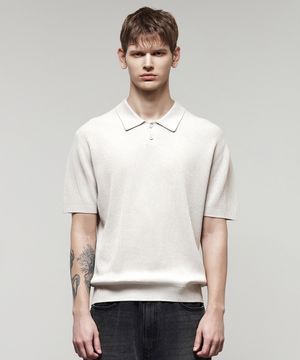 에센셜 카라 반팔 니트 크림 IESW5E501CR