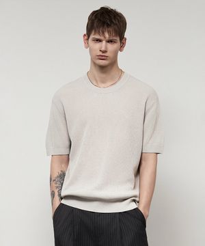 에센셜 라운드 반팔 니트 크림 IESW5E503CR