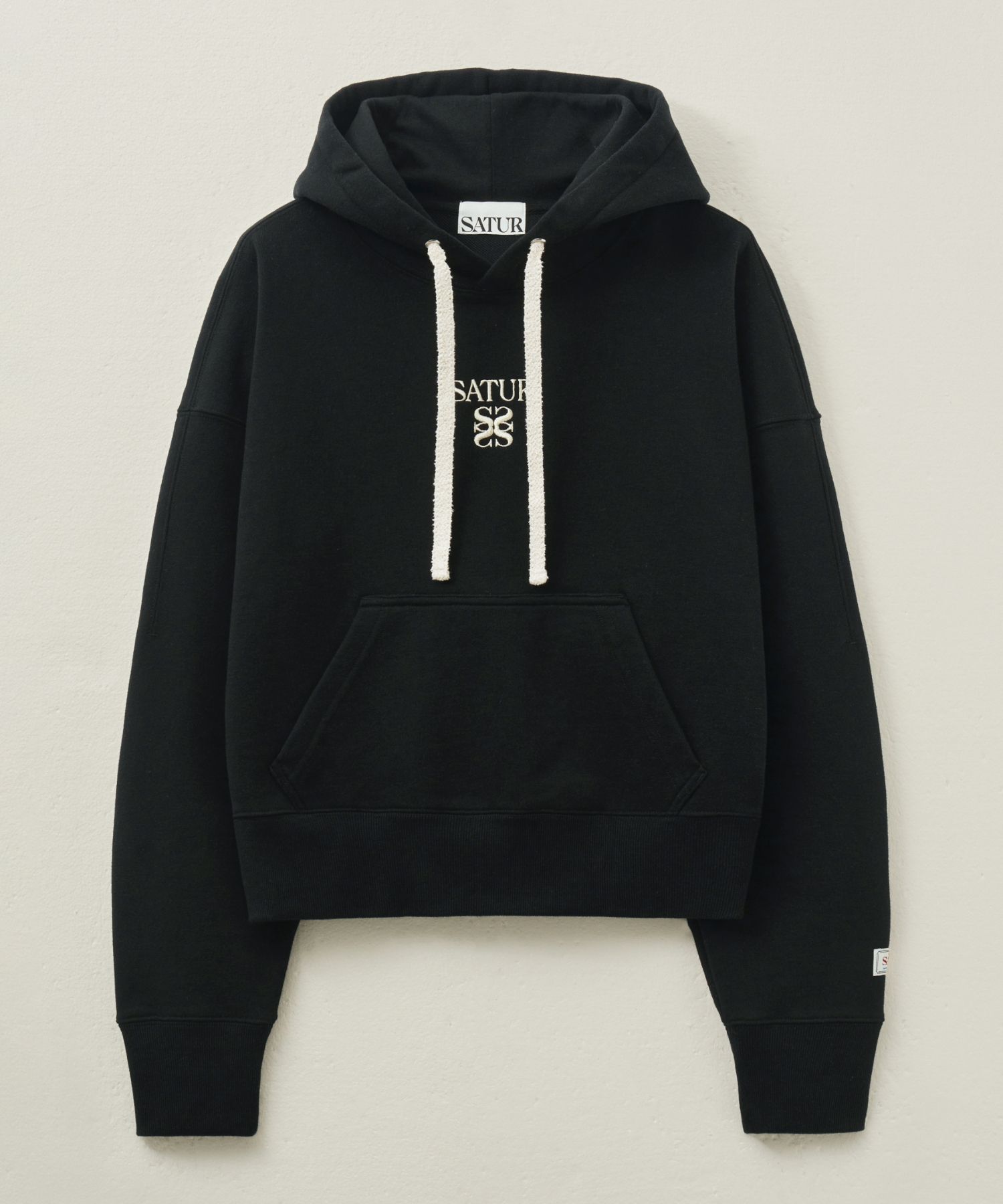 MUSINSA | SATUR (W) Apero Pocket Crop Hooded T-Shirt Black