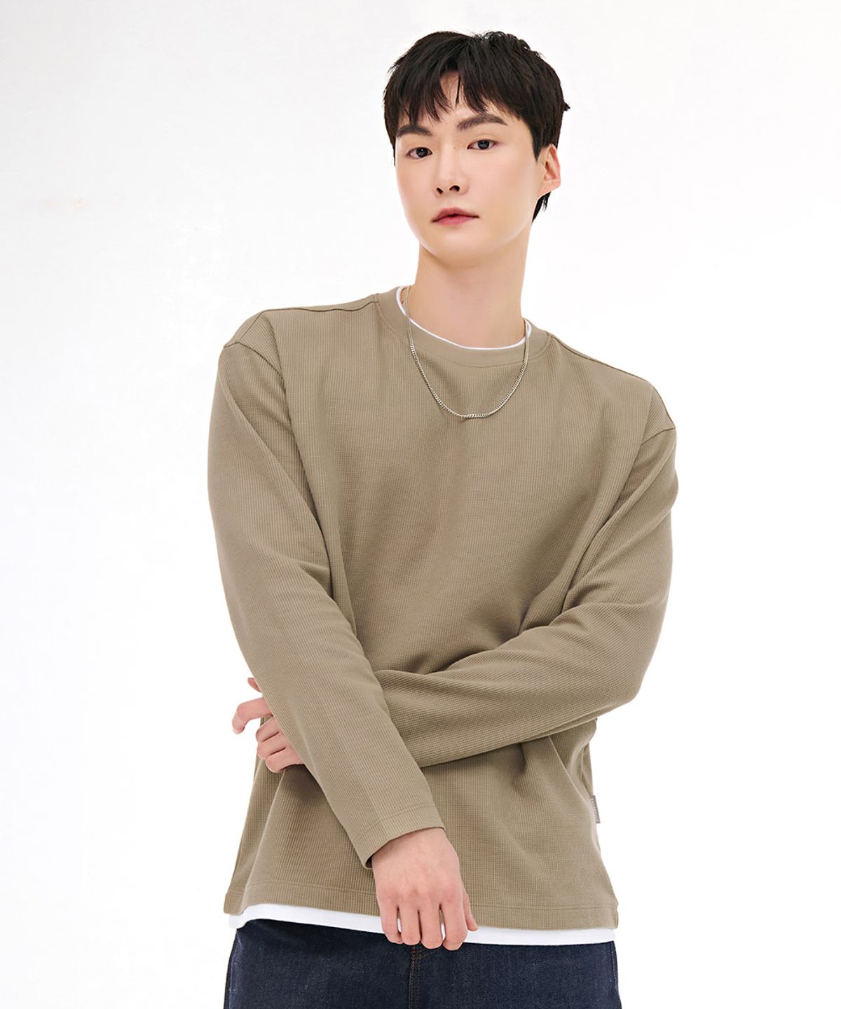 체이스컬트(CHASECULT) 남성 레이어드 긴팔 티셔츠-베이지