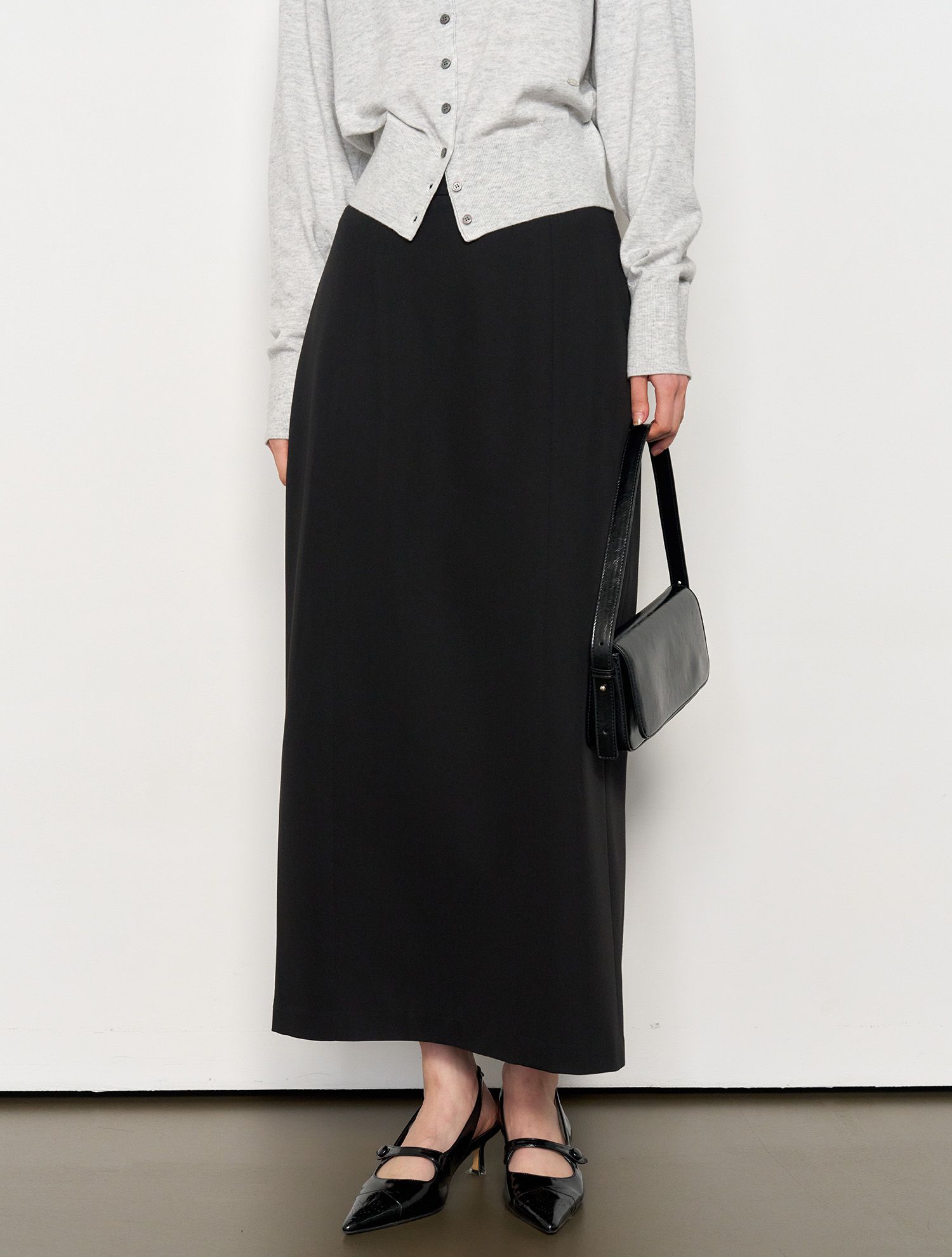MUSINSA | GENERAL IDEA Minimal H-line long skirt [BLACK