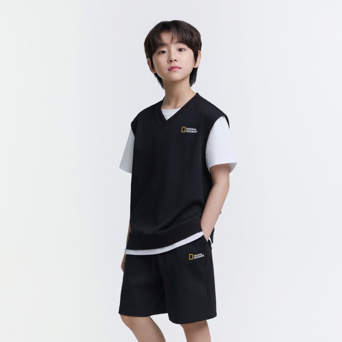 내셔널지오그래픽 키즈(NATIONAL GEOGRAPHIC KIDS) K252UPB920 컬러블럭 5부 상하 SET CARBONBLACK