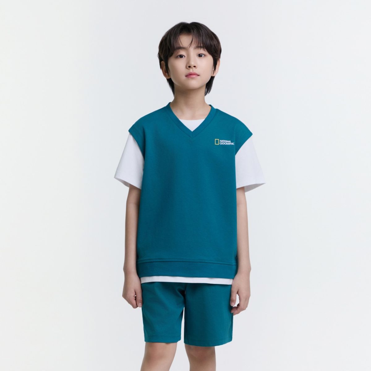 내셔널지오그래픽 키즈(NATIONAL GEOGRAPHIC KIDS) K252UPB920 컬러블럭 5부 상하 SET GREEN
