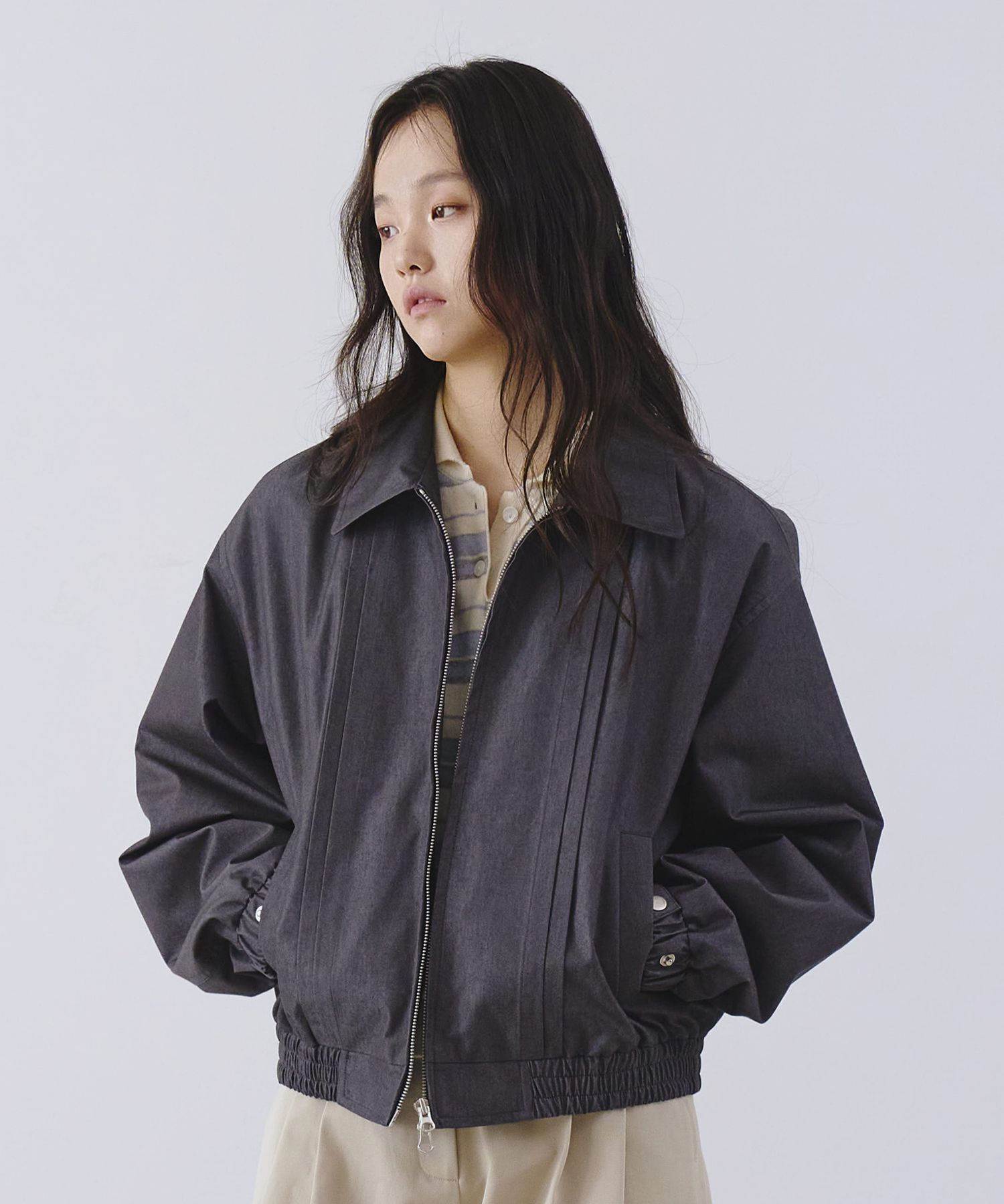 Pintuck Blue Jean Jacket_Denim Charcoal