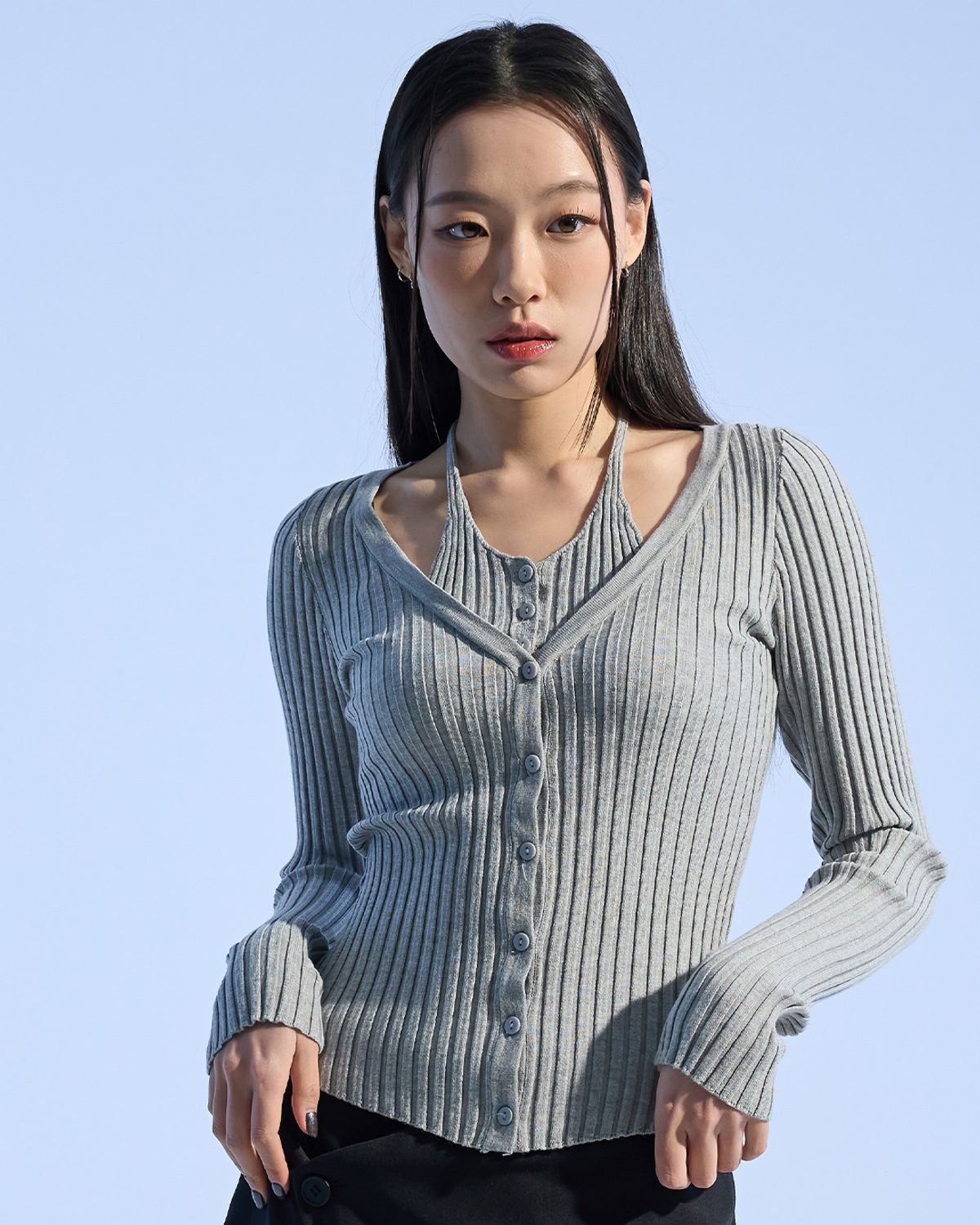 모아(MOAA) Rib Button-Up Cardigan (GRAY)