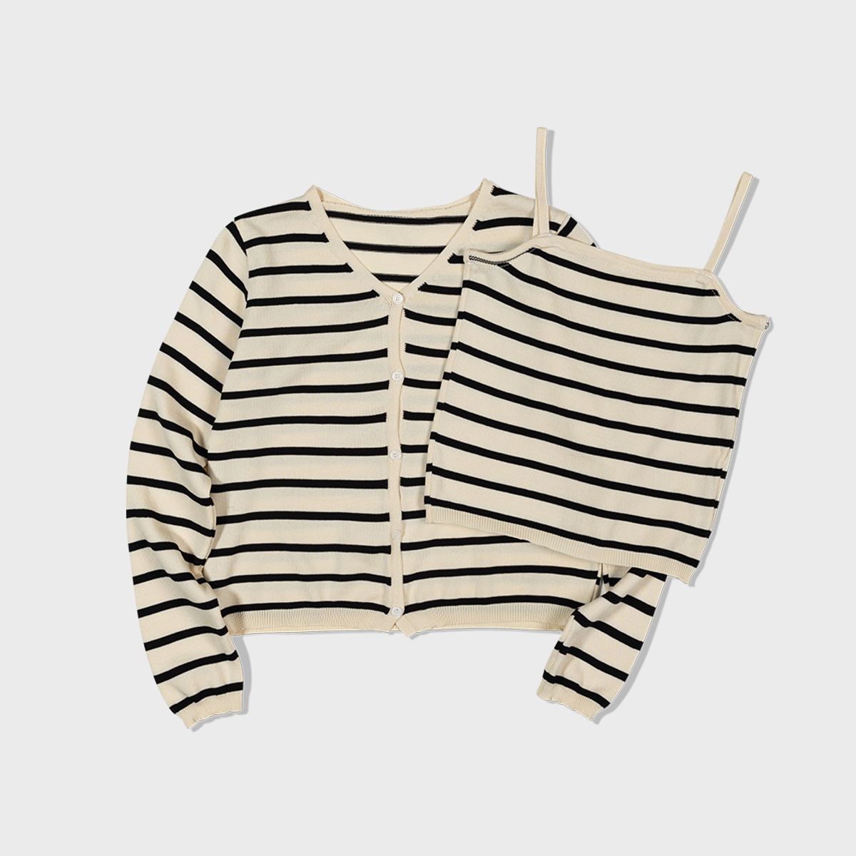 모아(MOAA) Striped Cropped Button Cardigan (IVORY) inner set