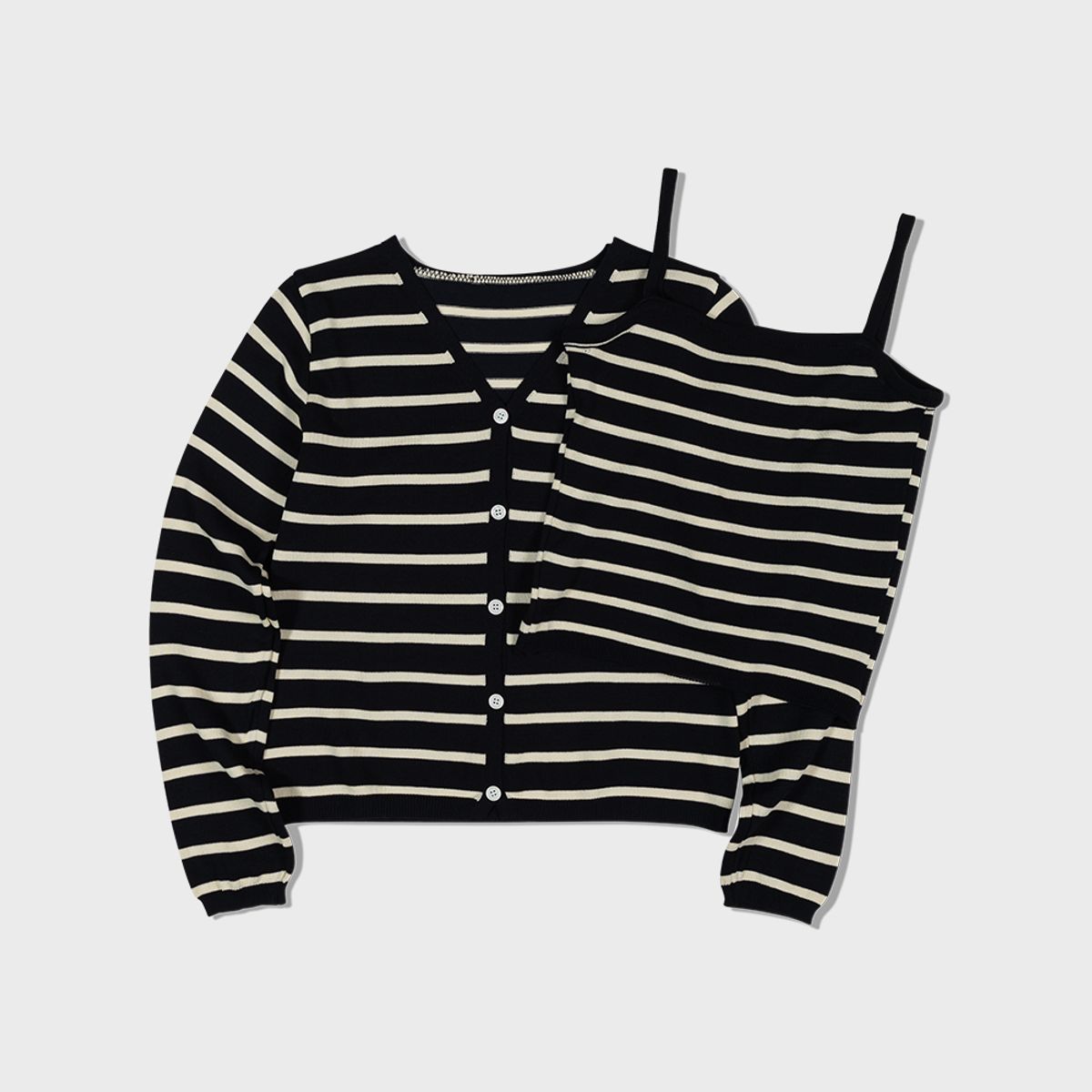 모아(MOAA) Striped Cropped Button Cardigan (NAVY) inner set