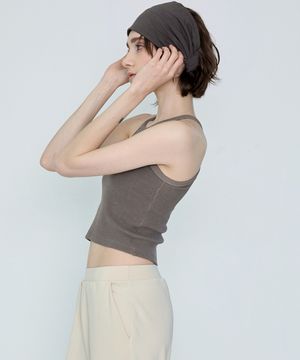 여성 요가복 DEVI-TS0049-브라운 필라테스 피그먼트 홀터 슬리브리스