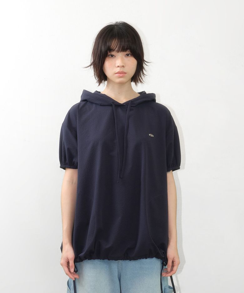 OVERFIT WRINKLE SHORTSLEEVE HOODIE NAVY