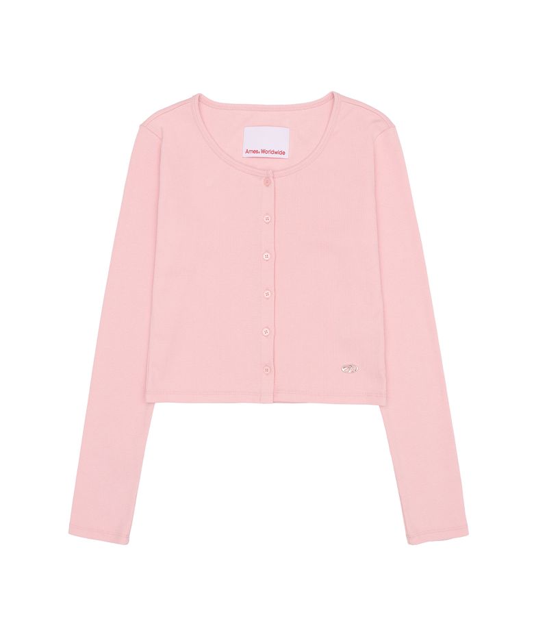 RIB U-NECK CARDIGAN PINK