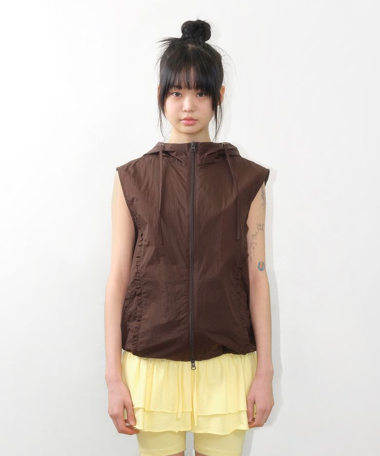 SHEER NYLON VEST JACKET BROWN