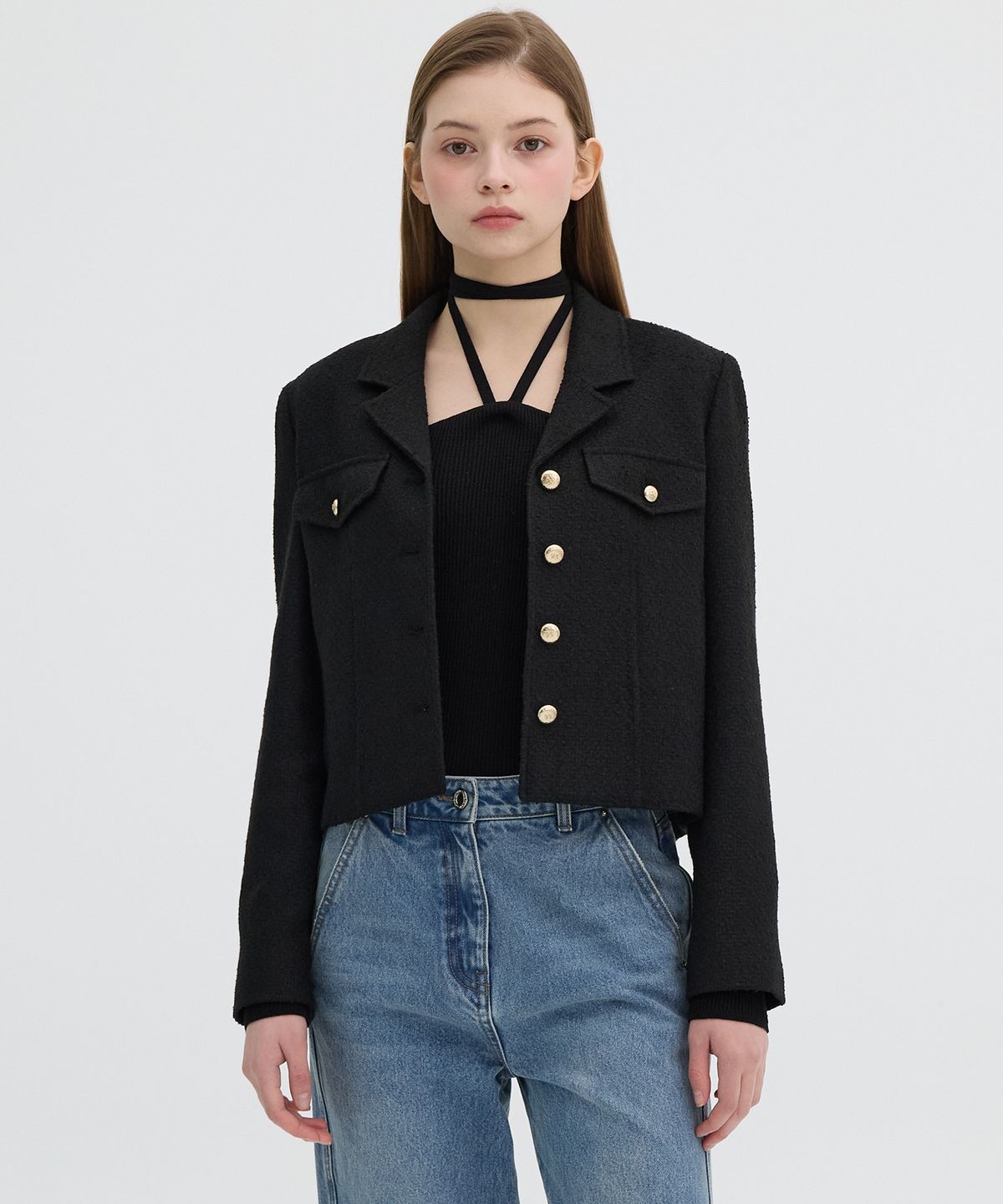 올리브 데 올리브(OLIVE DES OLIVE) 트위드 싱글 크롭 자켓 OW5SJ1590